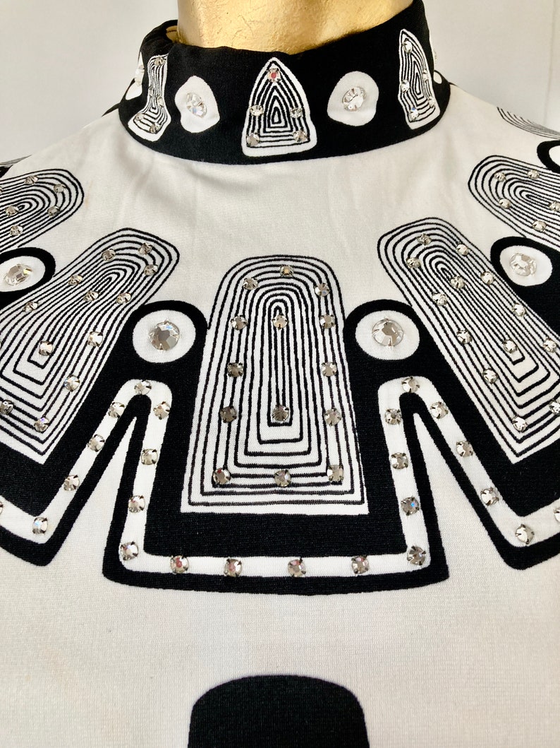 SZ XS vintage 1970s long dress bold op art print black and white high quality jersey knit-this dress breathtakingly beautiful and chic image 6