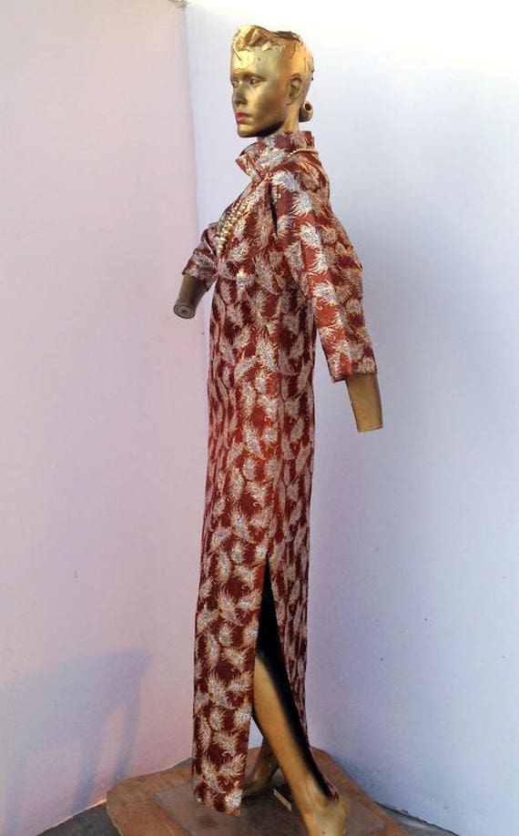 chic vintage 70s brocade dress.long column silhou… - image 3