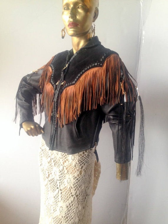 Vintage 90s Leather Western Jacket, Fringe Detail, S/S - Etsy Vintage 90s Leather Western Jacket, Fringe Detail, S/S - Etsy