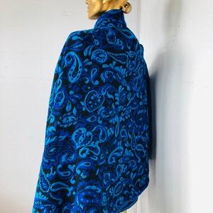 an amazing vintage 60s /70s cape and wrap skirt set-turquoise and black wool ,an unapologetically fabulous outfit image 5