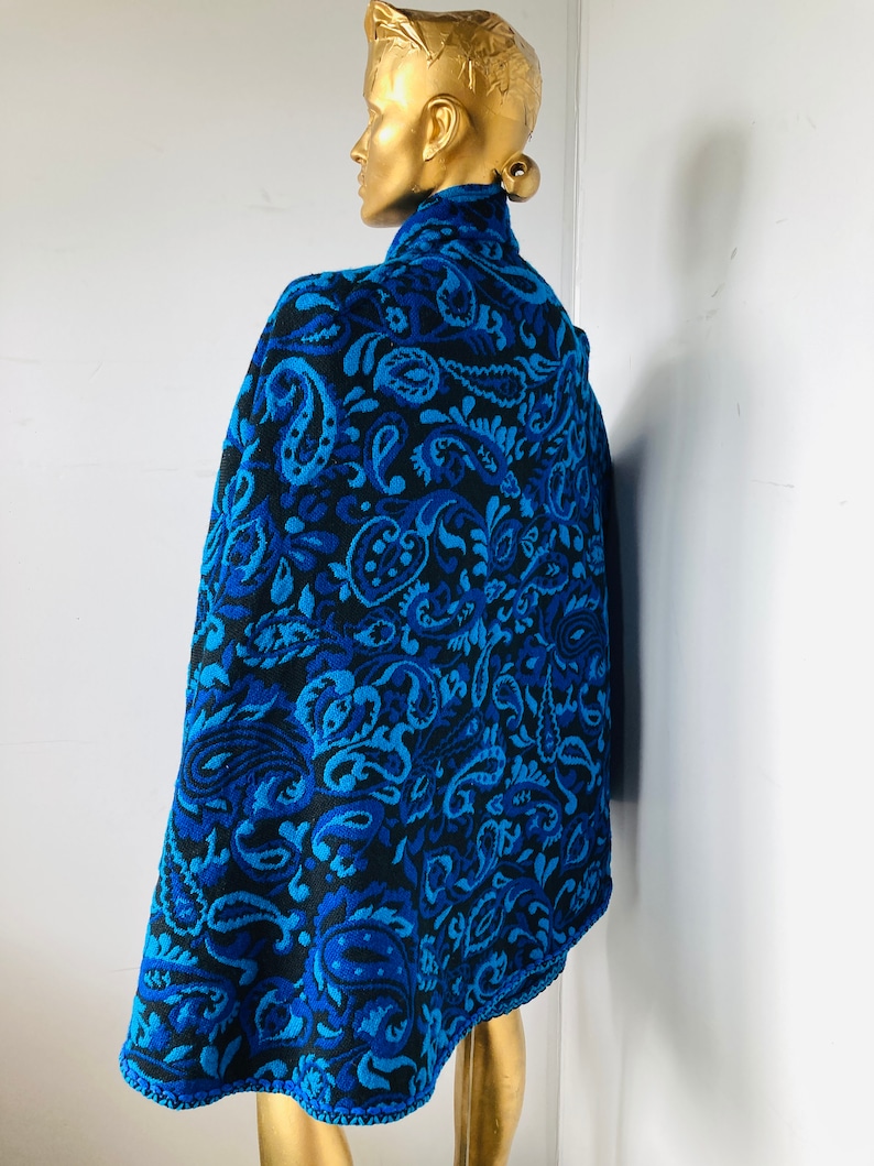 an amazing vintage 60s /70s cape and wrap skirt set-turquoise and black wool ,an unapologetically fabulous outfit image 5