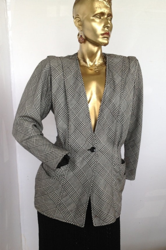 UNGARO vintage 80s glen plaid tailored wool jacket