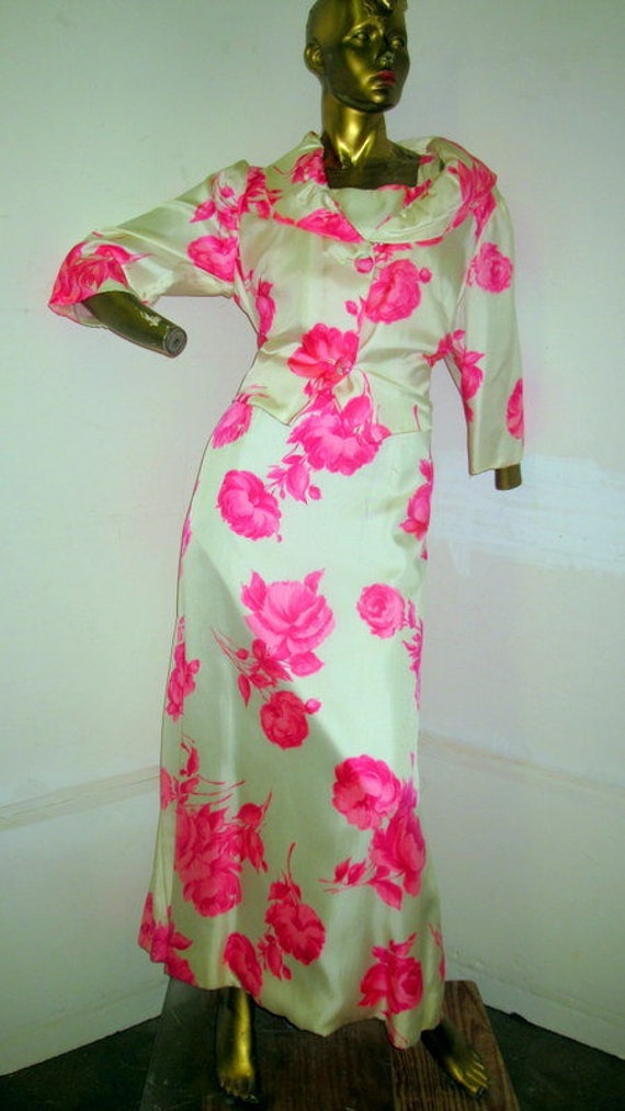 vintage 1960s long silk evening dress-short fitte… - image 2