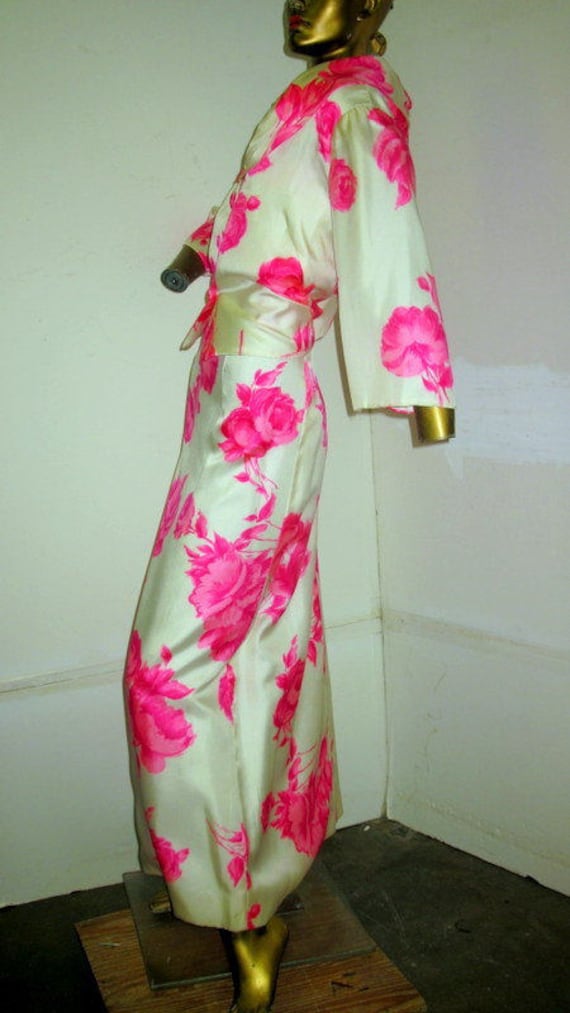 vintage 1960s long silk evening dress-short fitte… - image 1