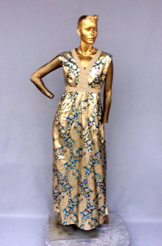 vintage 70s luxurious shiny metallic brocade even… - image 2