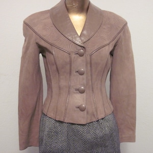 Jean Claude JITROIS vintage suede and leather jacket,chic ultra soft -quilted suede-smooth leather-piped seams-back belt-button front sz s
