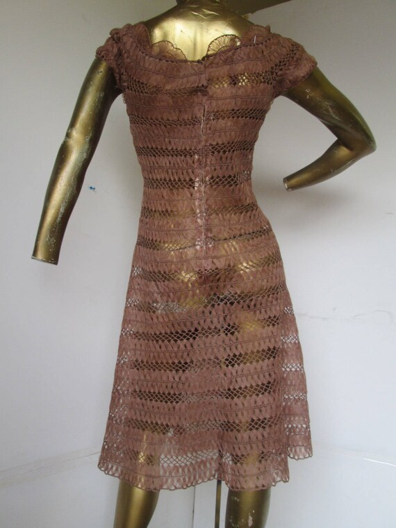 sz s vintage 1930s crocheted silk lace dress,cert… - image 3