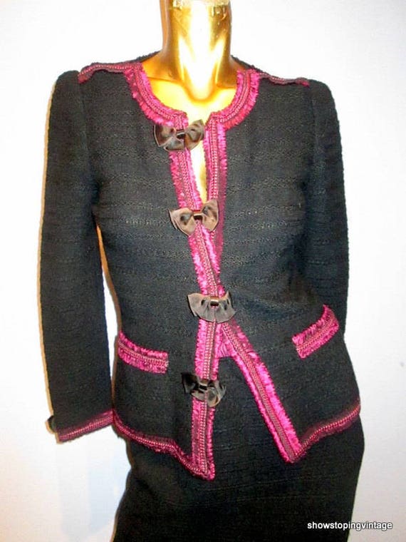 vintage 80s ADOLFO black and fuschia wool knit ski