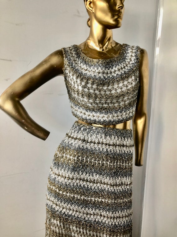 Sz s vintage long evening dress- silver and gold … - image 8
