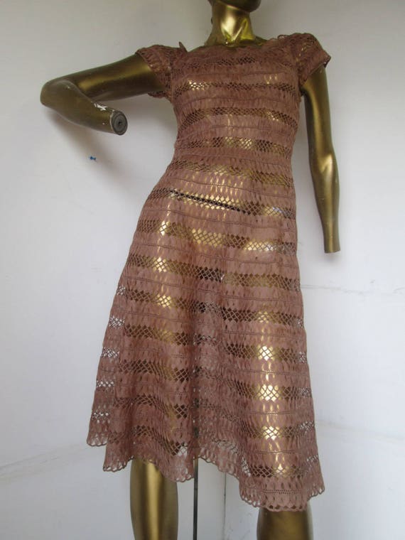 sz s vintage 1930s crocheted silk lace dress,cert… - image 6