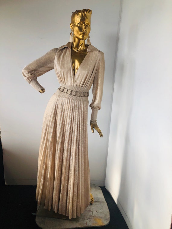 Vintage 70s Metallic Knit Maxi Dress, Accordion Pleats, S/M - Etsy Israel