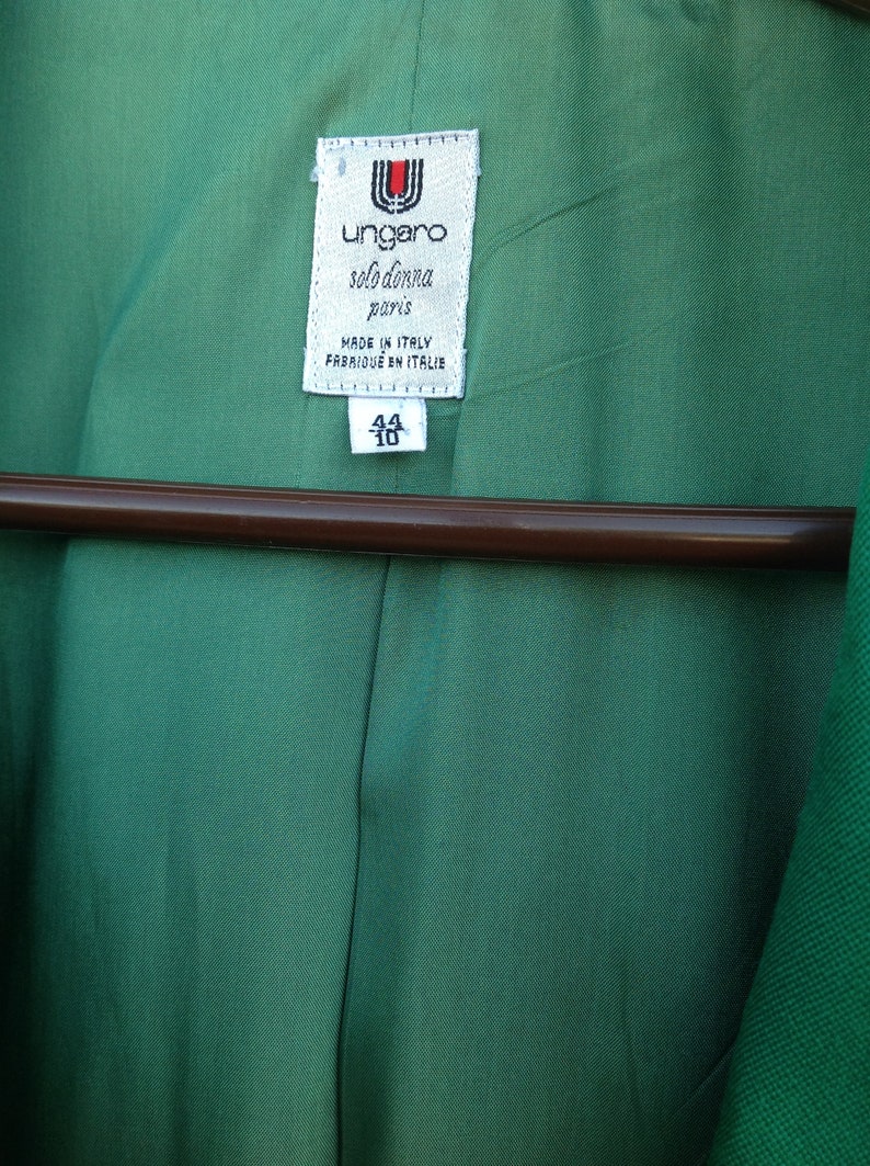 Vintage 80s EMANUEL UNGARO Green Tailored Wool Jacket for Women,Womens Italian Fashion & French Elegant Jacket 1980s-sustainable fashion image 9