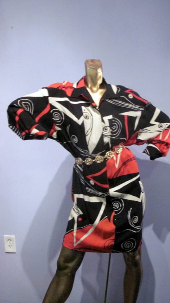 sz s/m vintage 80s beautiful picasso print silk dr