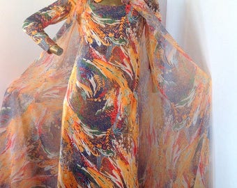 go out on a limb in this ravishing abstract DON LUIS vintage 70s dress and vest  sz/med