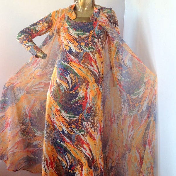 go out on a limb in this ravishing abstract DON LUIS vintage 70s dress and vest  sz/med