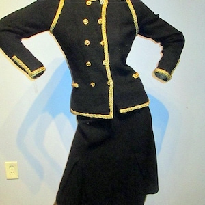 vintage 80s ADOLFO black and gold wool knit skirt suit,couture quality sz s/med