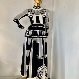 SZ XS vintage 1970s long dress bold op art print black and white high quality jersey knit-this dress breathtakingly beautiful and chic image 1