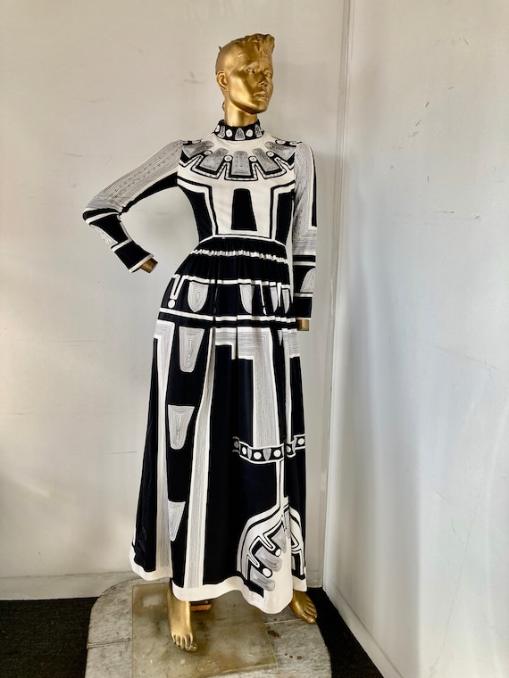 SZ XS vintage 1970s  long dress - bold op art pri… - image 1