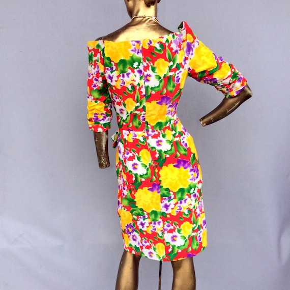 vintage 80s SCAASI floral print silk dress beauti… - image 5