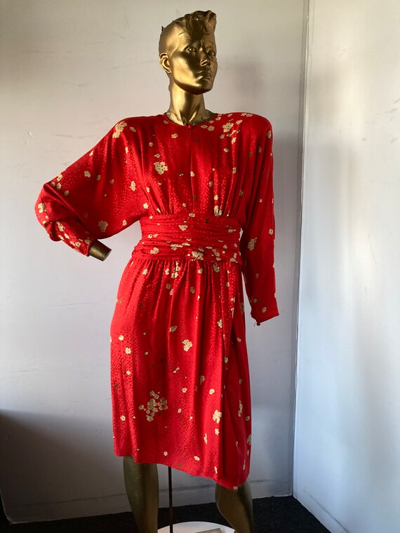 ADELE SIMPSON vintage 1980s red and tan silk dres… - image 9