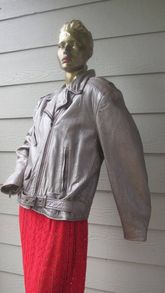 sz s stunning 80s vintage gold moto leather jacket