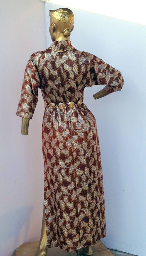 chic vintage 70s brocade dress.long column silhou… - image 4