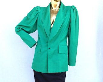 Vintage 80s EMANUEL UNGARO Green Tailored Wool Jacket  made in Italy-sustainable fashion