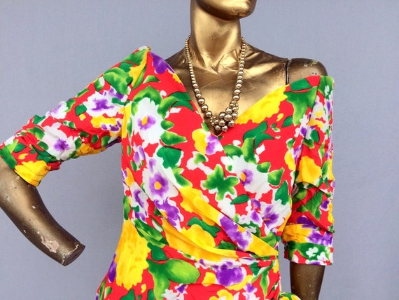 vintage 80s SCAASI floral print silk dress beauti… - image 7