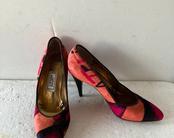 GIANNI VERSACE elegant pumps- multi color velvet stiletto pumps sz EU 36.5 -give a ladylike look a cool twist in these gorgeous shoes