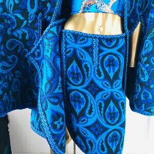 an amazing vintage 60s /70s cape and wrap skirt set-turquoise and black wool ,an unapologetically fabulous outfit image 7