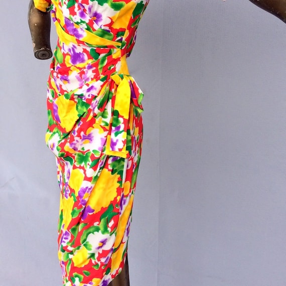 vintage 80s SCAASI floral print silk dress beauti… - image 2