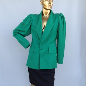Vintage 80s EMANUEL UNGARO Green Tailored Wool Jacket for Women,Womens Italian Fashion & French Elegant Jacket 1980s-sustainable fashion image 1