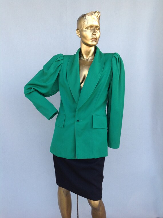 Vintage 80s EMANUEL UNGARO Green Tailored Wool Ja… - image 1