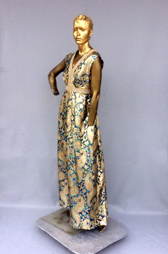 vintage 70s luxurious shiny metallic brocade even… - image 3