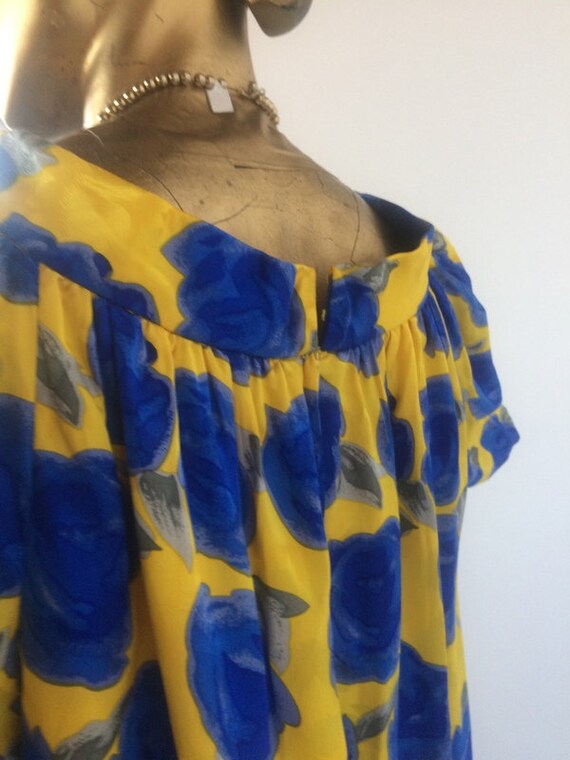 vintage 1980's yellow and blue silk 2 piece dress… - image 6