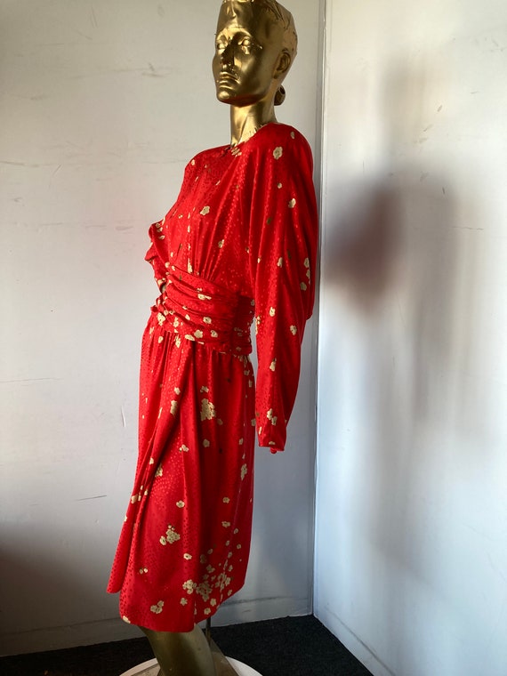 ADELE SIMPSON vintage 1980s red and tan silk dres… - image 5