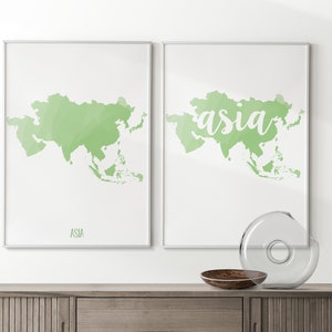 ASIA Karte Wand Kunst digitaler Download asiatischen Kontinent Aquarell druckbare Poster Asien-Wand-Dekor Reise Wandkunst