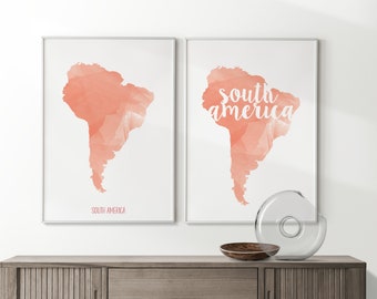 South America Map Wall Art, Digital Download, South America Continent, Printable Poster, Wall Decor, Travel Art