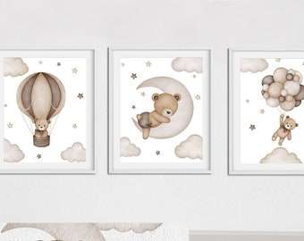 Teddy Bear Nursery print, Nursery Wall art, Teddy Bear Nursery Wall Art, Helium Balloon nursery framed art, nursery hanging, baby room decor