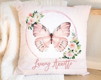 Personalized Butterfly Pillow: Floral Girls Room Decor