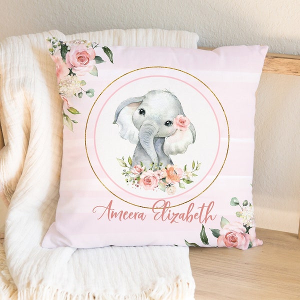 Personalized Elephant Pillow, Custom Name Pillow, Elephant Nursery Decor, Elephant Baby Shower Gift, Elephant Cushion, Elephant Baby Nursery