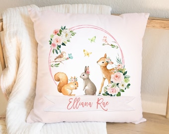 Girl Personalized Woodland Pillow, Custom Name Pillow, Woodland Nursery Decor, Woodland Baby Shower Gift, Deer Cushion, Deer Nursery