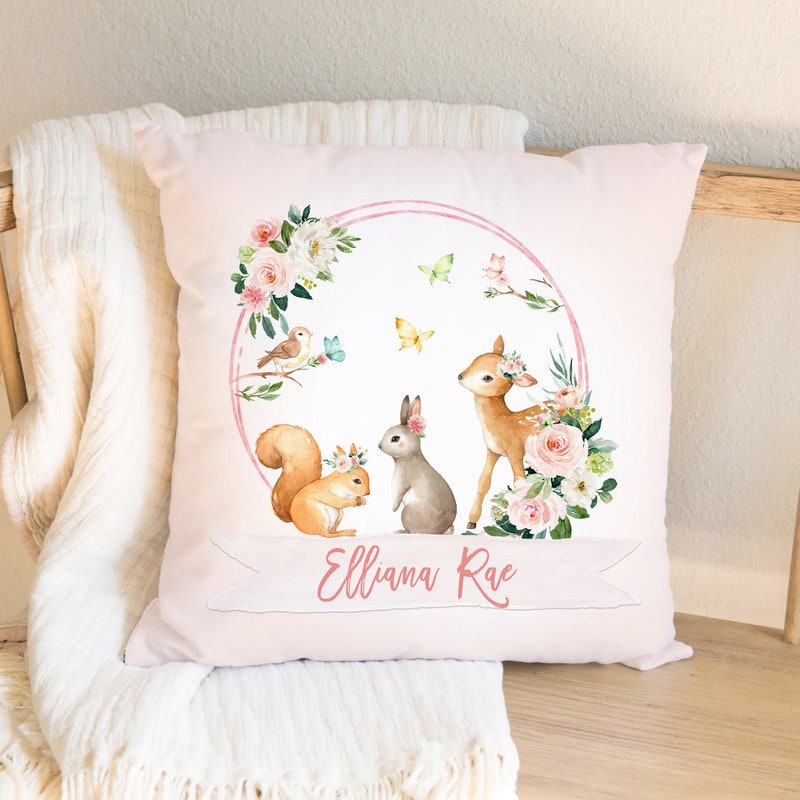 Little Birdie Arts Personalized Pillow - Woodland Girl