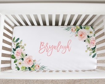 Personalized crib sheet girl, Crib sheet with name, custom printed crib sheet, baby shower gift, gift for newborn girl, floral crib bedding