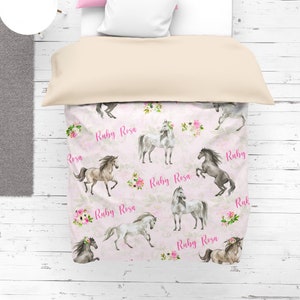 Horses Duvet Cover, Horses personalized Comforter cover, Custom Gift girl, Monogram Bedding, Duvet Cover for kids, Monogrammed linens