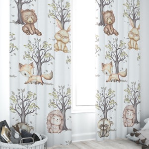 Woodland Nursery Curtains: Bear, Fox, Bunny Baby Room Decor