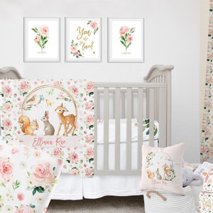 Crib Bedding Set Girl Deer, Baby Girl Crib Bedding Woodland, Pink Floral Crib Bedding, Deer Crib Bedding, Woodland Nursery, Deer Crib Sheets