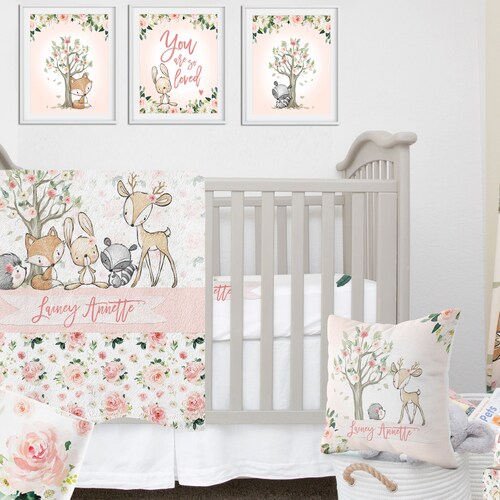 Antlers Crib Bedding Set Baby Girl Crib Bedding Deer Etsy
