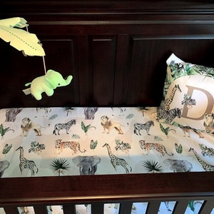 Safari Crib Sheet,Safari Animals Nursery Bedding,Elephant, Lion, Giraffe Crib Sheet,Neutral Bedding, Modern Fitted Safari Crib Sheet