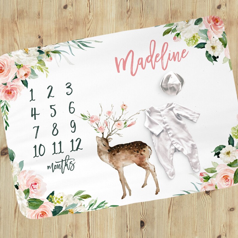 Woodland Boho Milestone Blanket Girl / Boho Deer Baby Blanket Etsy